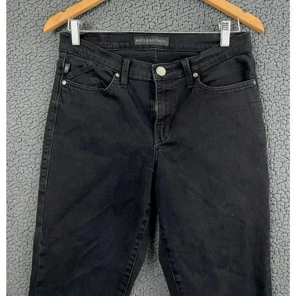 Rock & Republic Black Denim Capri Jeans 10 Stretch Kendall Cotton Blend - Picture 11 of 12